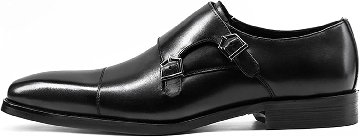 Men's Dress Loafer Shoes Double Monk Strap Wingtip Formal Shoes Slip-On Loafers Oxford Business Casual Comfortable Shoe Black-US6-6.5/UK5-5.5/EU38