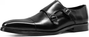 Men's Dress Loafer Shoes Double Monk Strap Wingtip Formal Shoes Slip-On Loafers Oxford Business Casual Comfortable Shoe Black-US6-6.5/UK5-5.5/EU38