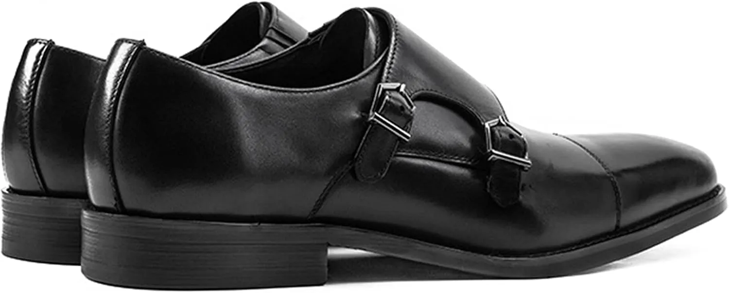 Men's Dress Loafer Shoes Double Monk Strap Wingtip Formal Shoes Slip-On Loafers Oxford Business Casual Comfortable Shoe Black-US6-6.5/UK5-5.5/EU38