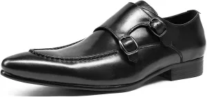 Men's Dress Loafer Shoes Double Monk Strap Wingtip Formal Shoes Slip-On Loafers Oxford Business Casual Comfortable Shoe Black- US7/UK6/EU39