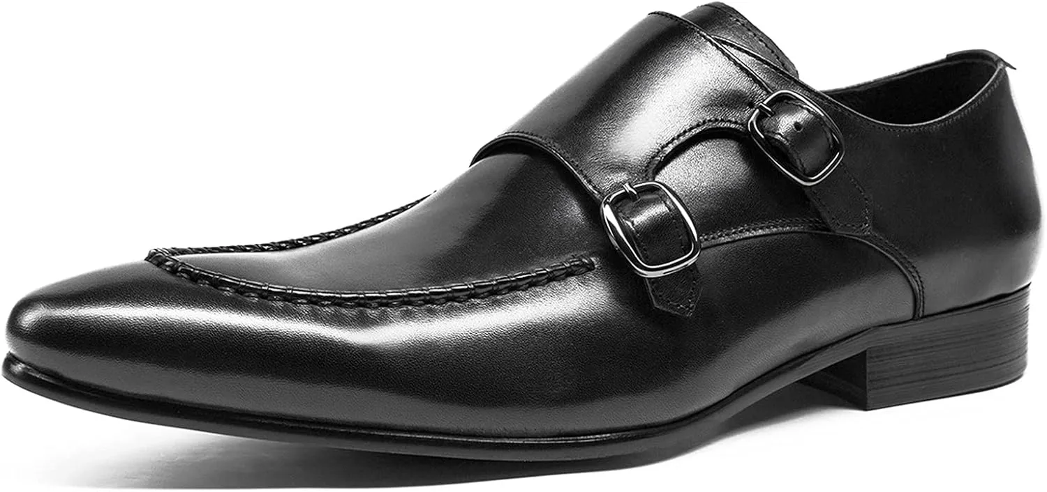 Men's Dress Loafer Shoes Double Monk Strap Wingtip Formal Shoes Slip-On Loafers Oxford Business Casual Comfortable Shoe Black- US7/UK6/EU39