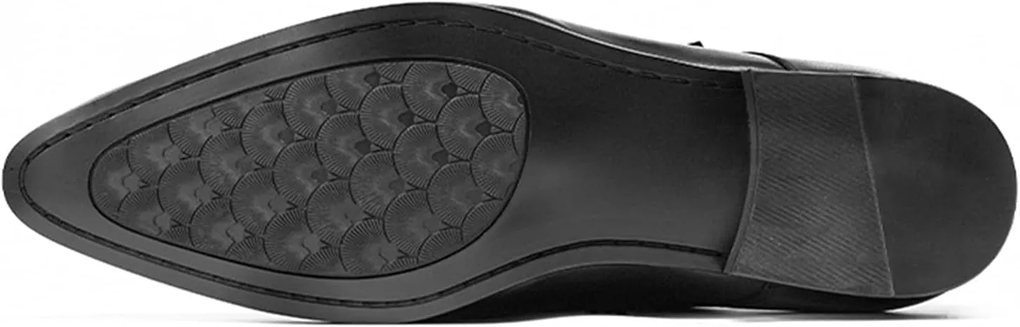Men's Dress Loafer Shoes Double Monk Strap Wingtip Formal Shoes Slip-On Loafers Oxford Business Casual Comfortable Shoe Black- US7/UK6/EU39