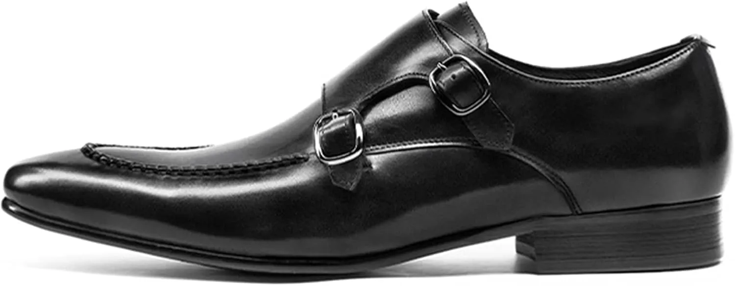 Men's Dress Loafer Shoes Double Monk Strap Wingtip Formal Shoes Slip-On Loafers Oxford Business Casual Comfortable Shoe Black- US7/UK6/EU39