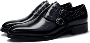Men's Dress Loafer Shoes Double Monk Strap Wingtip Formal Shoes Slip-On Loafers Oxford Business Casual Comfortable Shoe Black- US8.5-9/UK7.5-8/EU41