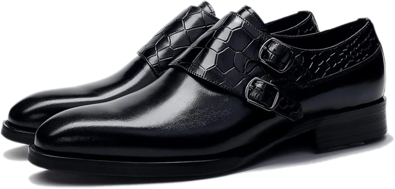 Men's Dress Loafer Shoes Double Monk Strap Wingtip Formal Shoes Slip-On Loafers Oxford Business Casual Comfortable Shoe Black- US8.5-9/UK7.5-8/EU41
