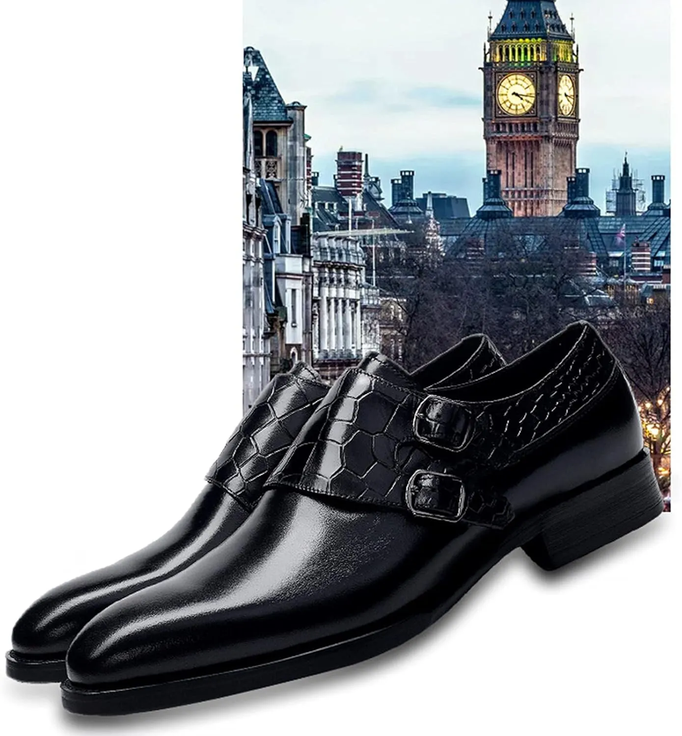 Men's Dress Loafer Shoes Double Monk Strap Wingtip Formal Shoes Slip-On Loafers Oxford Business Casual Comfortable Shoe Black- US8.5-9/UK7.5-8/EU41