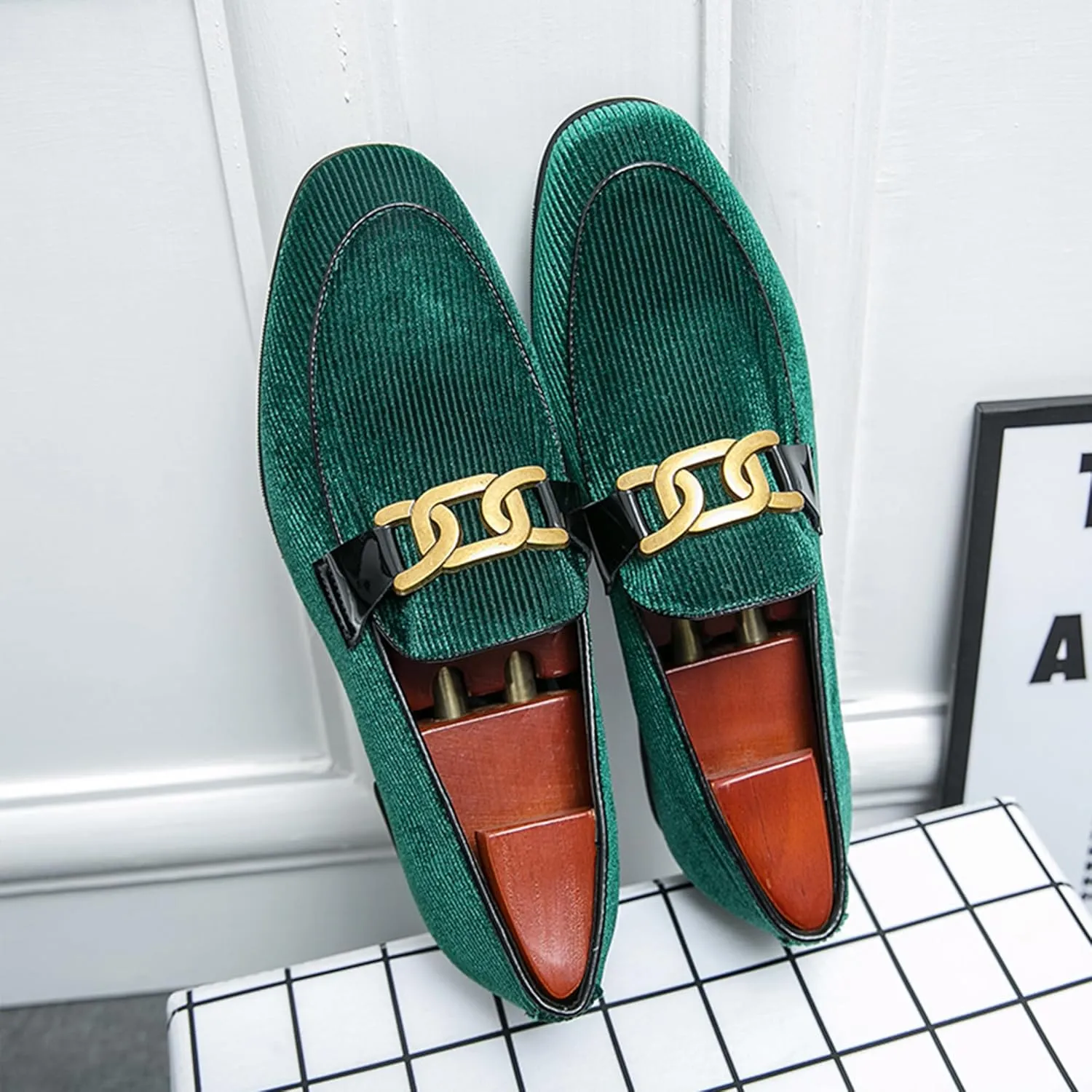 Mens Dress Shoes Velvet Loafers Double Monk Strap Vintage Fashion Slip-on Suede Loafers Non Slip Business Work Office Dress Shoes