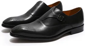 Mens Leather Loafers Comfy Slip On Monk Shoes Classic Oxfords Pointed Toe Business Shoe Wedding Smart Office Dress Shoes,Black-38