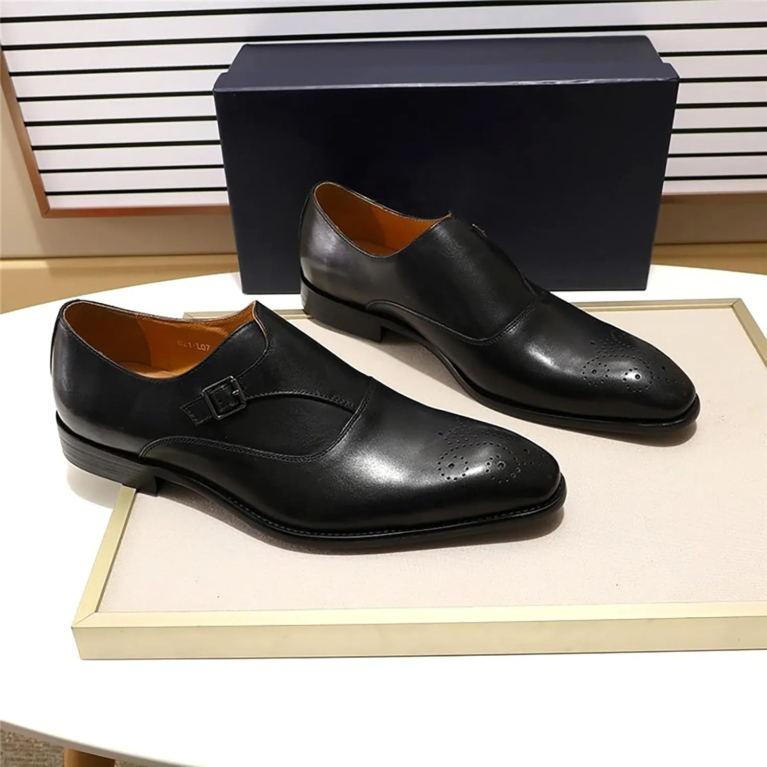 Mens Leather Loafers Comfy Slip On Monk Shoes Classic Oxfords Pointed Toe Business Shoe Wedding Smart Office Dress Shoes,Black-38