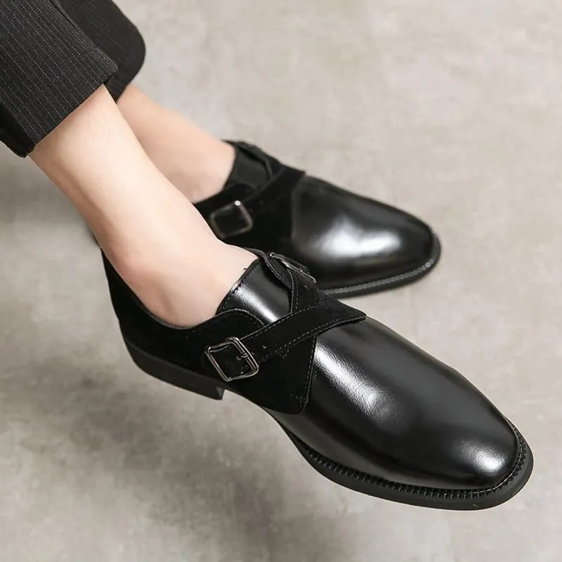 Mens Patchwork Formal Oxford Shoes Leather Comfort Orthopedic Slip On Breathable Business Working Monk with Anti-Slip Rubber Sole