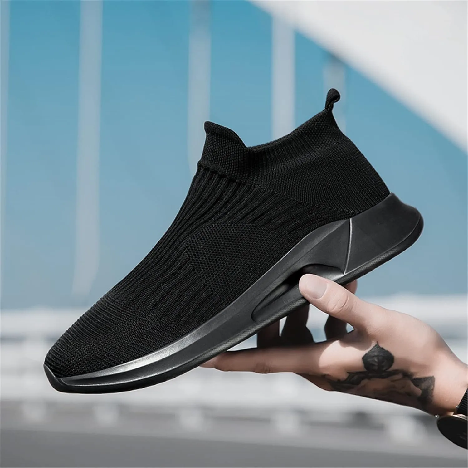 Mens Tennis Shoes Fashion Spring and Summer Men Sports Shoes Flat Bottom Lightweight Slip On Fly Woven Mesh Breathable