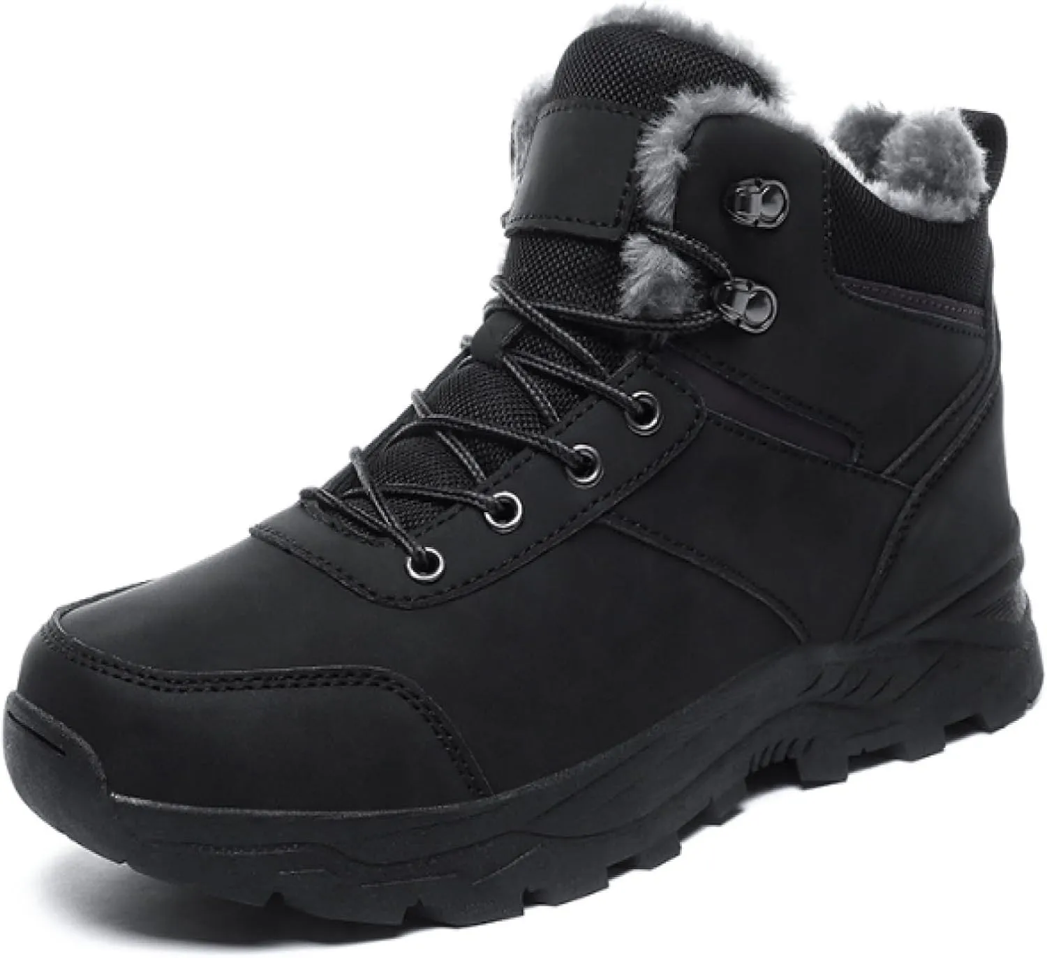 Men's Winter Hiking Snow Boots, Waterproof Shoes, Non-slip Full Fur Lining, Casual Light Hiking Boots