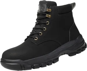 Men's Work Boots Waterproof Hiking Sneakers Fur Lined Ankle Boot Women Safety Shoes Non-Slip Slip On Platform Shoes Lightweight Comfortable Hike Grounded Footwear