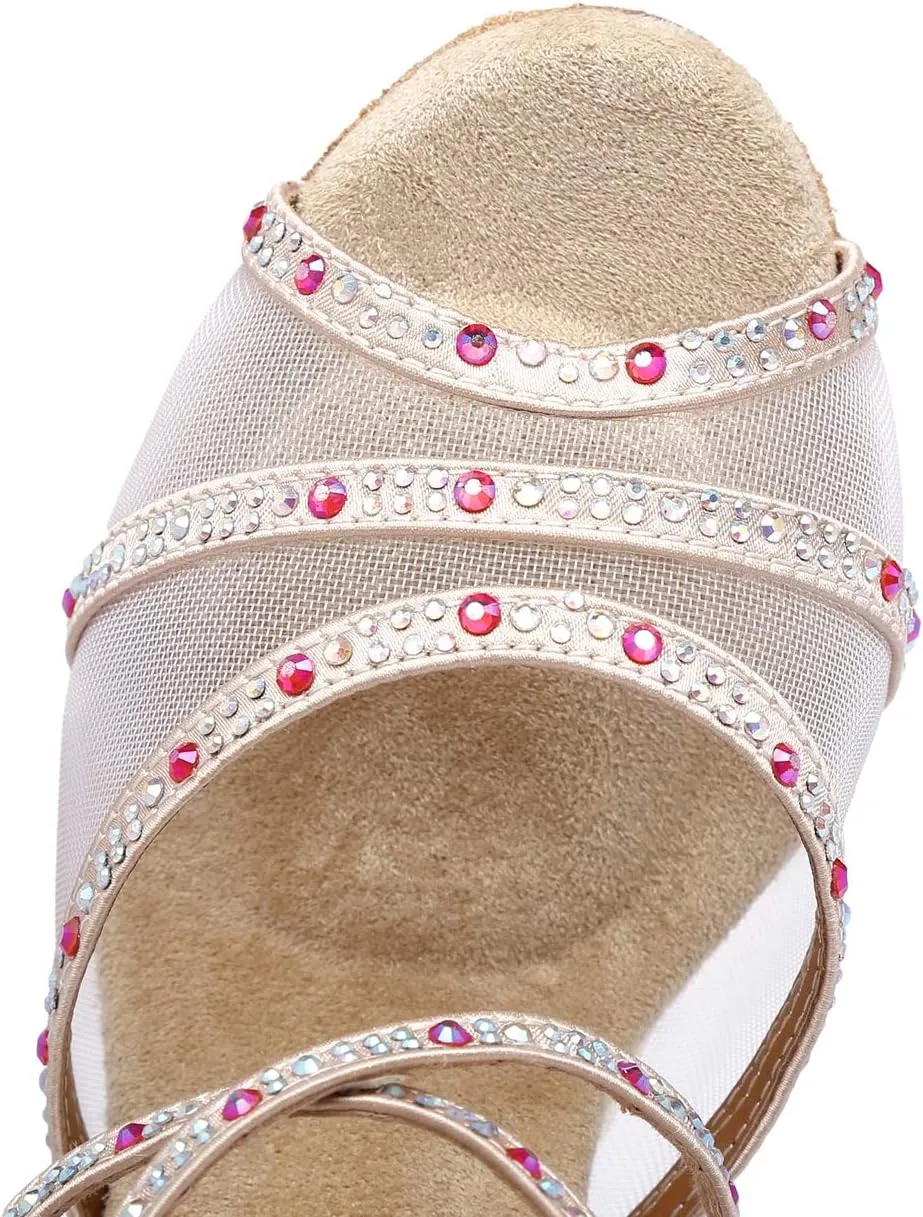 Minishion Crystals Dancing Sandals Ankle Strap Women's Dance Shoes L374