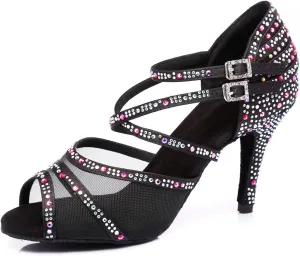 Minishion Crystals Dancing Sandals Ankle Strap Women's Dance Shoes L374