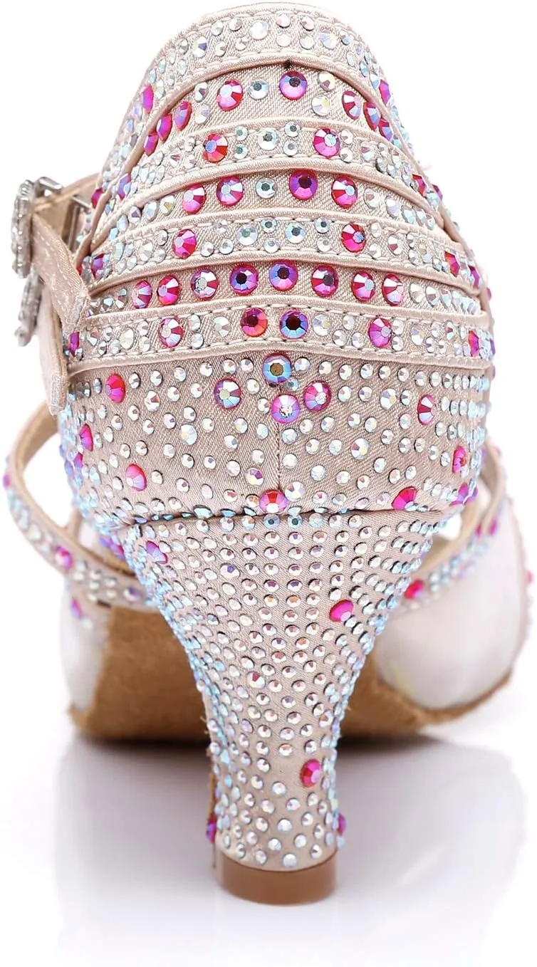 Minishion Crystals Dancing Sandals Ankle Strap Women's Dance Shoes L374