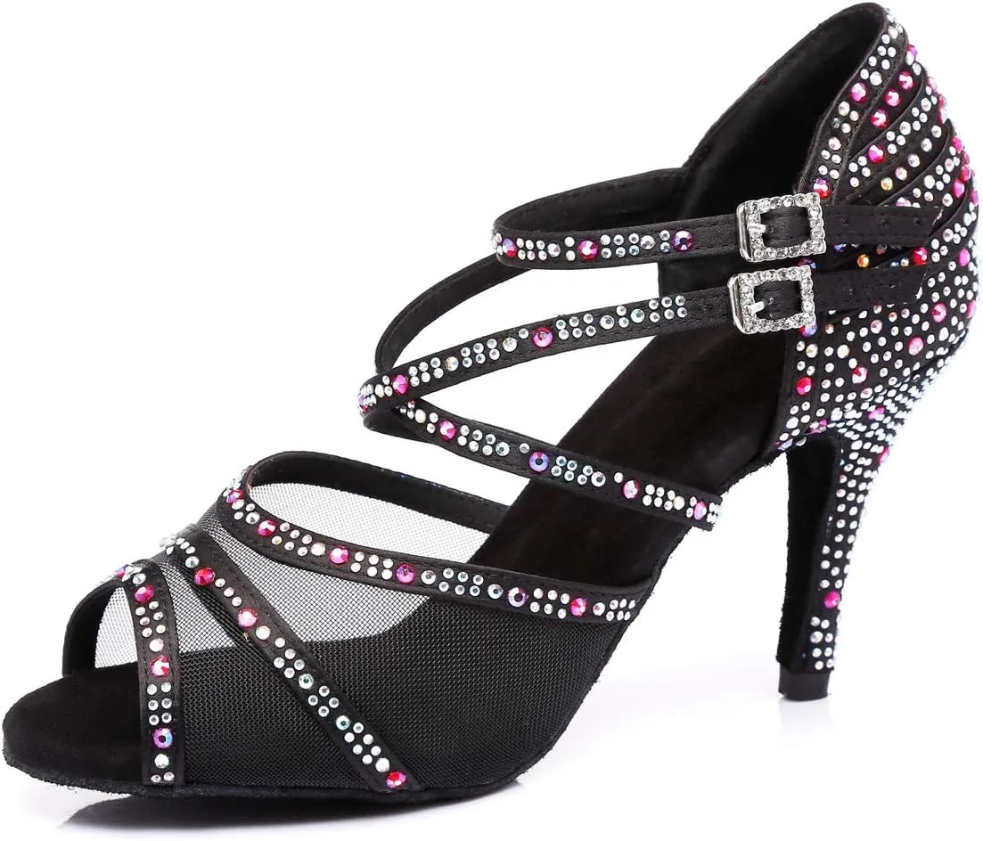 Minishion Crystals Dancing Sandals Ankle Strap Women's Dance Shoes L374