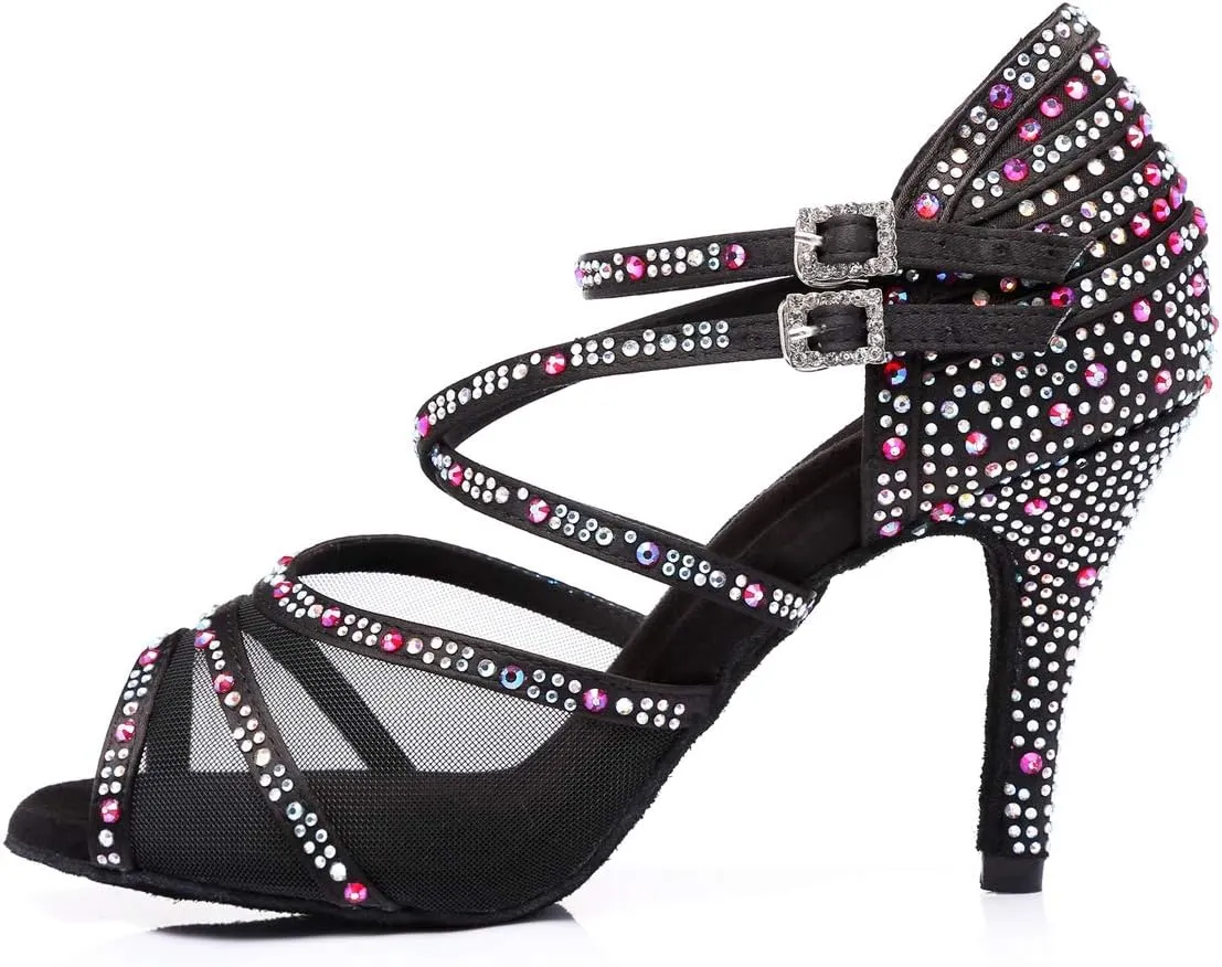 Minishion Crystals Dancing Sandals Ankle Strap Women's Dance Shoes L374