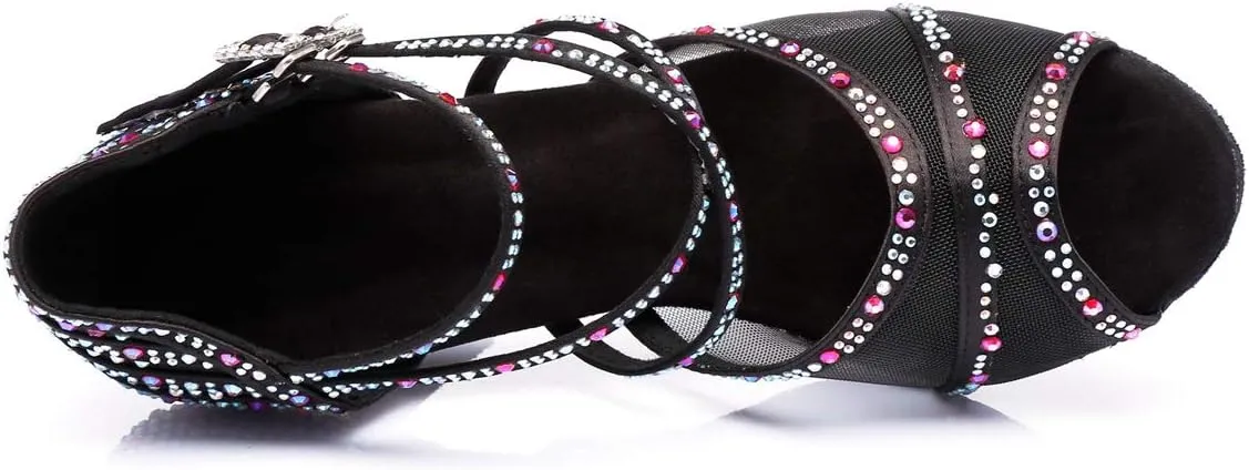 Minishion Crystals Dancing Sandals Ankle Strap Women's Dance Shoes L374