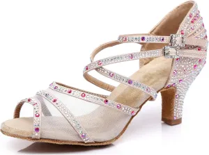 Minishion Crystals Dancing Sandals Ankle Strap Women's Dance Shoes L374