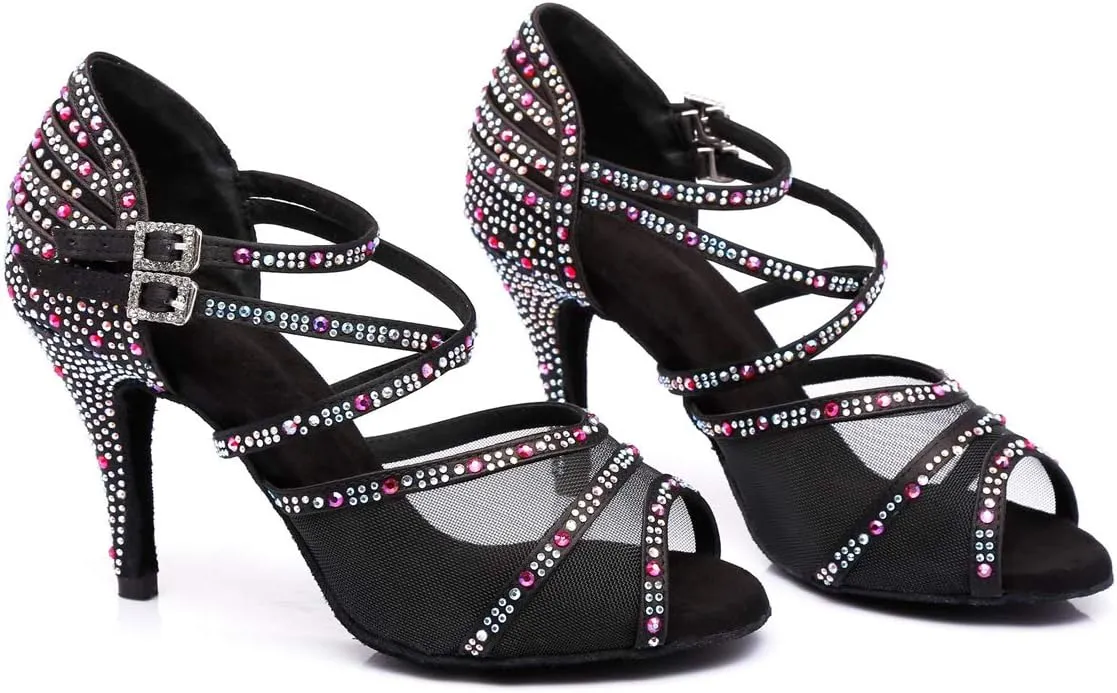Minishion Crystals Dancing Sandals Ankle Strap Women's Dance Shoes L374