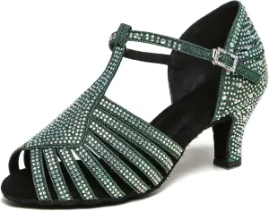 Minishion T-Strap Dance Heel Rhinestones Wedding Sandals Shoes