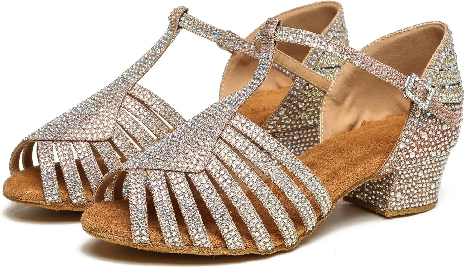 Minishion T-Strap Dance Heel Rhinestones Wedding Sandals Shoes
