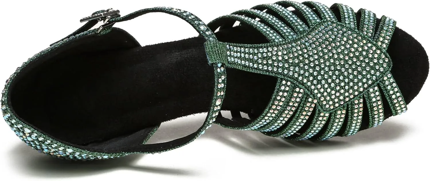 Minishion T-Strap Dance Heel Rhinestones Wedding Sandals Shoes