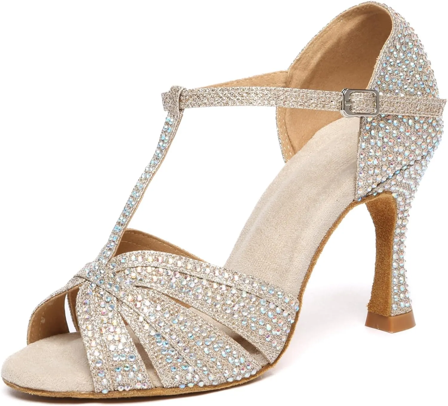 Minishion T-Strap Dance Heel Rhinestones Wedding Sandals Shoes