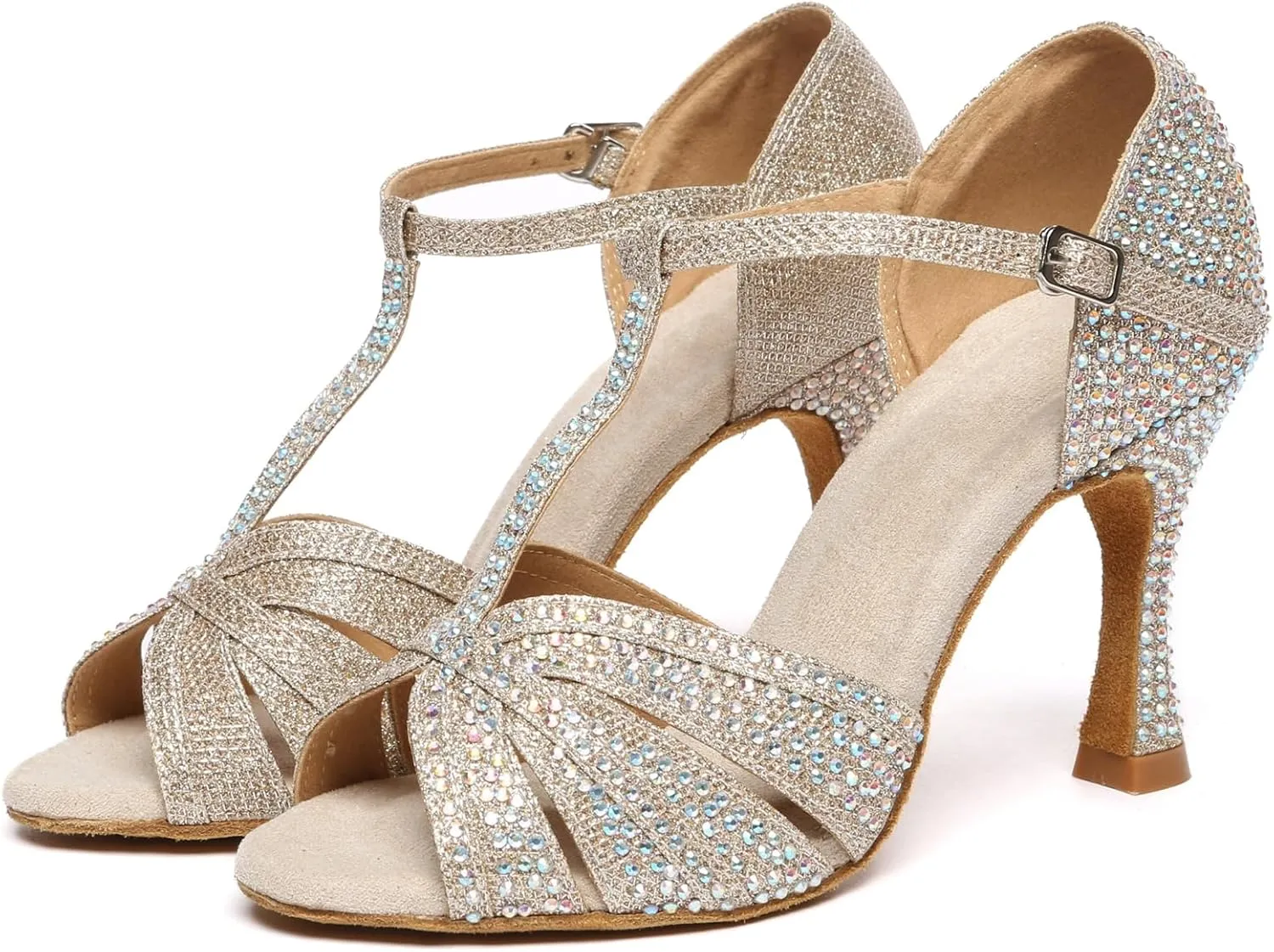 Minishion T-Strap Dance Heel Rhinestones Wedding Sandals Shoes