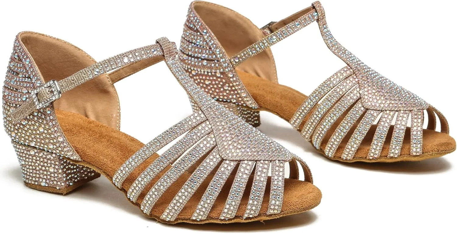 Minishion T-Strap Dance Heel Rhinestones Wedding Sandals Shoes