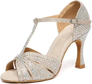 Minishion T-Strap Dance Heel Rhinestones Wedding Sandals Shoes