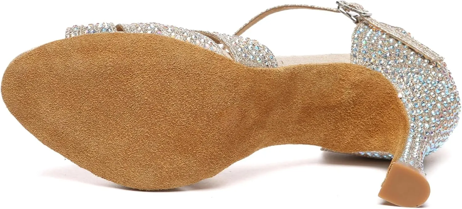 Minishion T-Strap Dance Heel Rhinestones Wedding Sandals Shoes