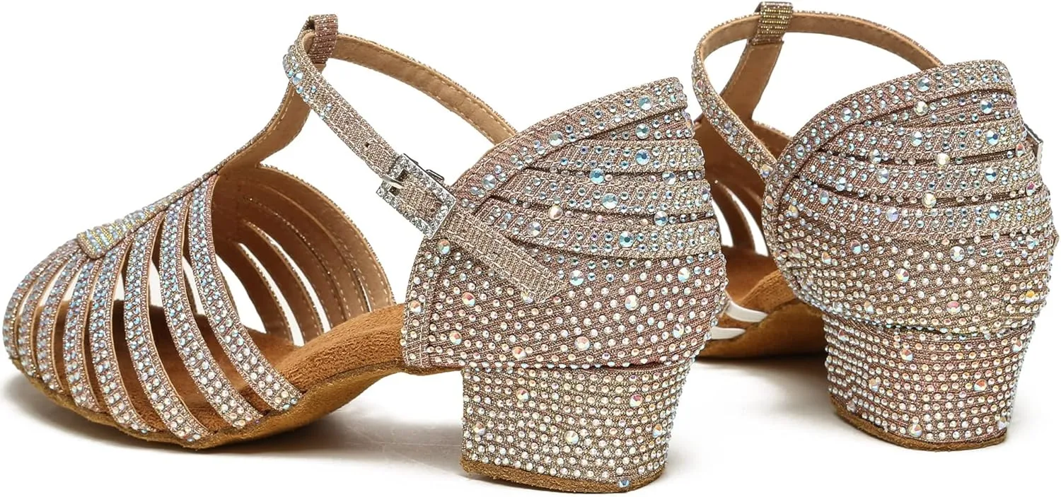 Minishion T-Strap Dance Heel Rhinestones Wedding Sandals Shoes