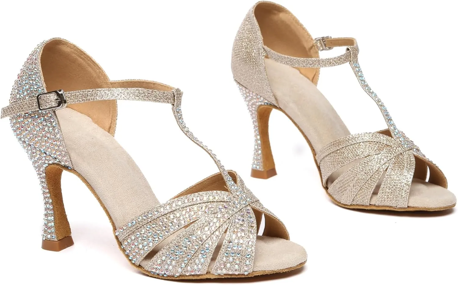 Minishion T-Strap Dance Heel Rhinestones Wedding Sandals Shoes