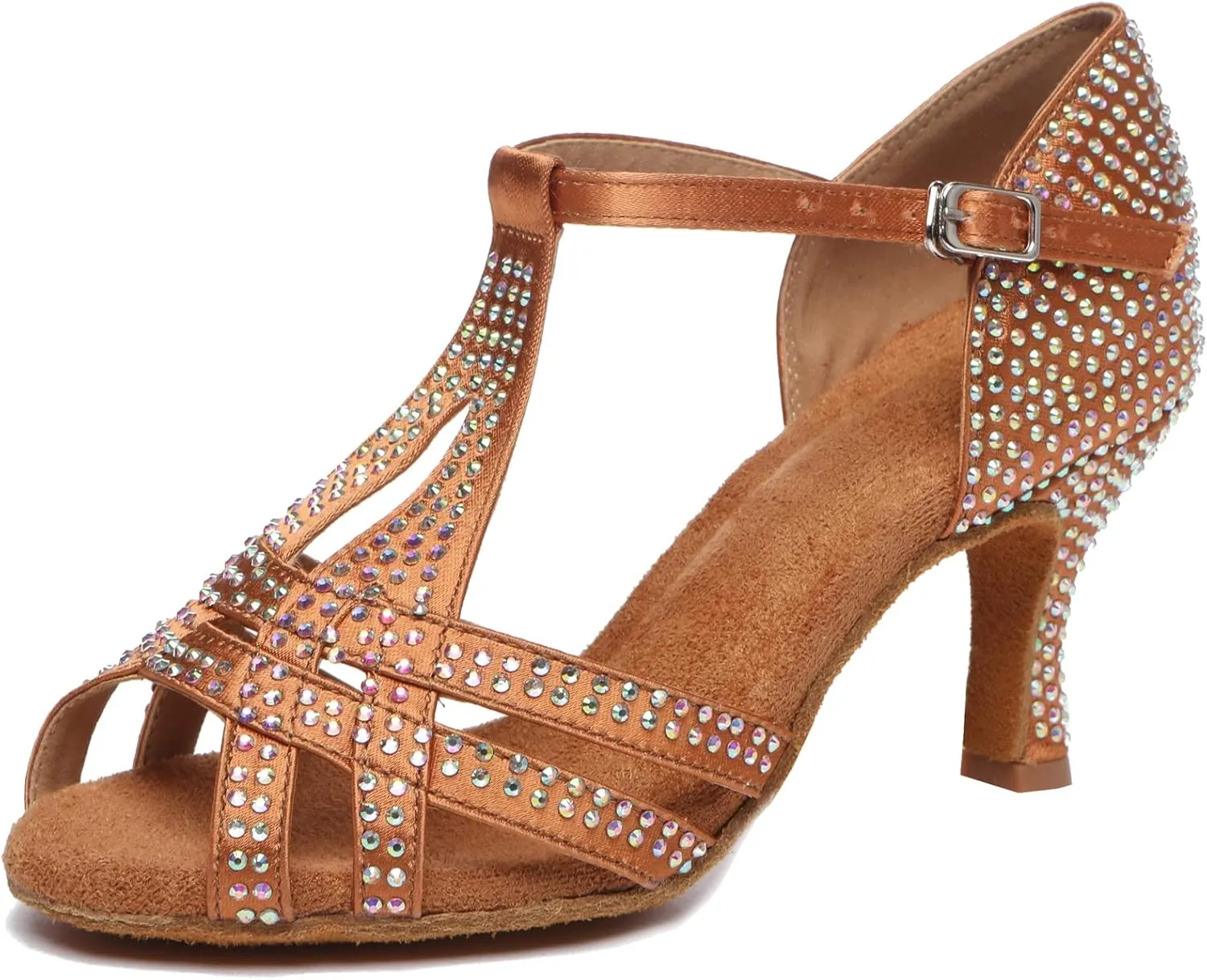 Minishion T-Strap Dance Shoes for Women Rhinestones Wedding Sandals