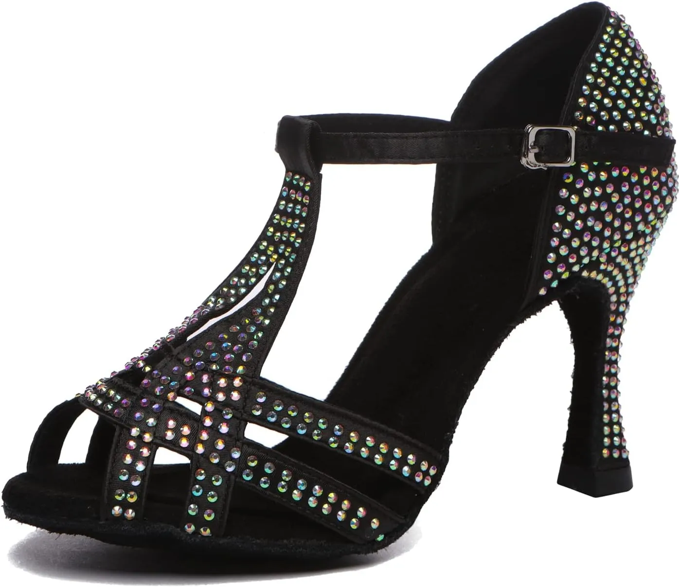 Minishion T-Strap Dance Shoes for Women Rhinestones Wedding Sandals