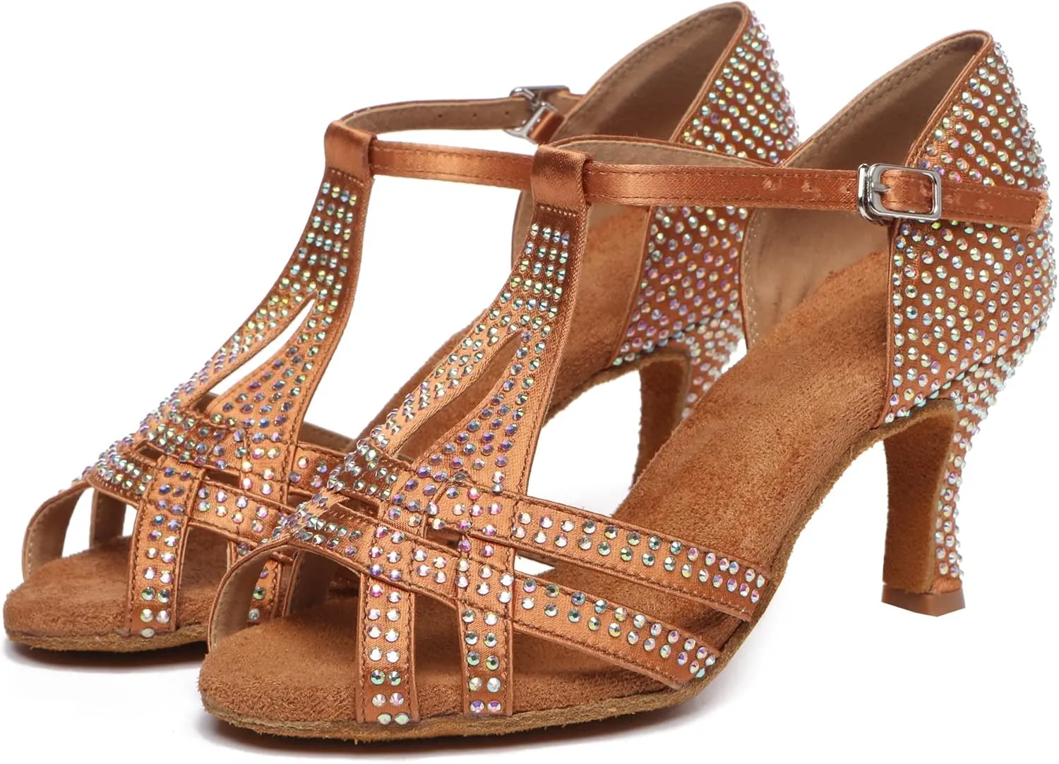 Minishion T-Strap Dance Shoes for Women Rhinestones Wedding Sandals