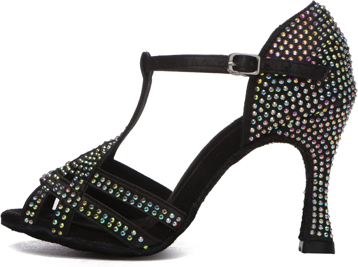 Minishion T-Strap Dance Shoes for Women Rhinestones Wedding Sandals