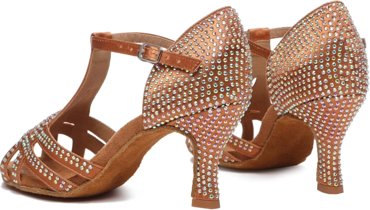 Minishion T-Strap Dance Shoes for Women Rhinestones Wedding Sandals