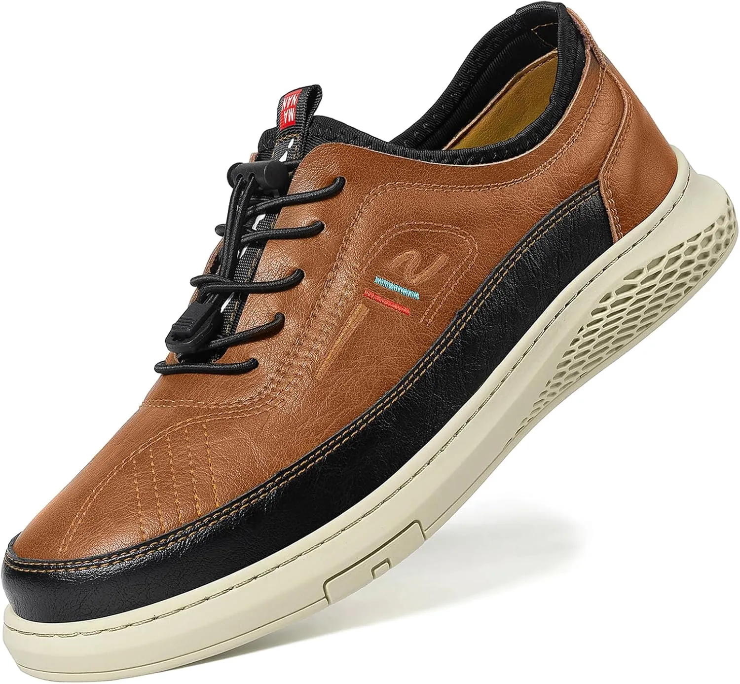 Moodeng Men's Leather Oxfords Comfortable Business Dress Shoes Casual Loafers Lace-Up Lightweight Walking Derby Shoes Comfortable Dark Brown
