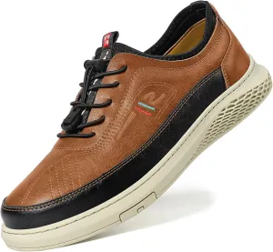Moodeng Men's Leather Oxfords Comfortable Business Dress Shoes Casual Loafers Lace-Up Lightweight Walking Derby Shoes Comfortable Dark Brown