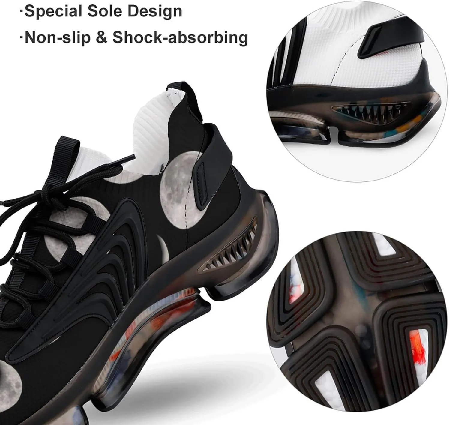 Moon Phases Walking Shoes for Men Lightweight Tennis Fashion Elastic Sports Shoes Cushion Basketball Shoes