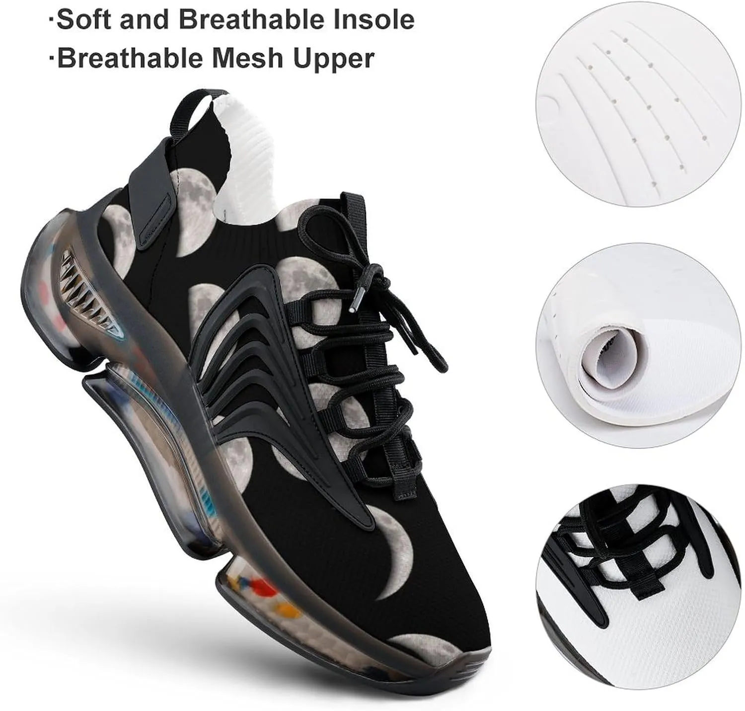 Moon Phases Walking Shoes for Men Lightweight Tennis Fashion Elastic Sports Shoes Cushion Basketball Shoes