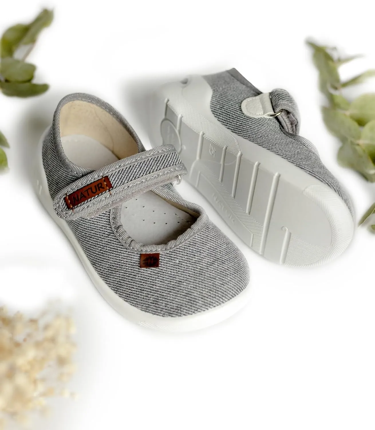 Natur Toddler Boys Canvas Shoes Textile with Patterns Loop Strap Non-Slip Sole