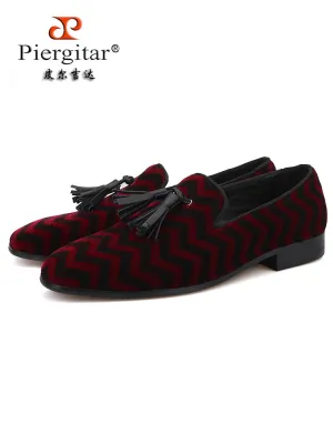 New color-blocked W plaid pattern men's tassel loafers European and American wedding party slip-on velvet shoes
