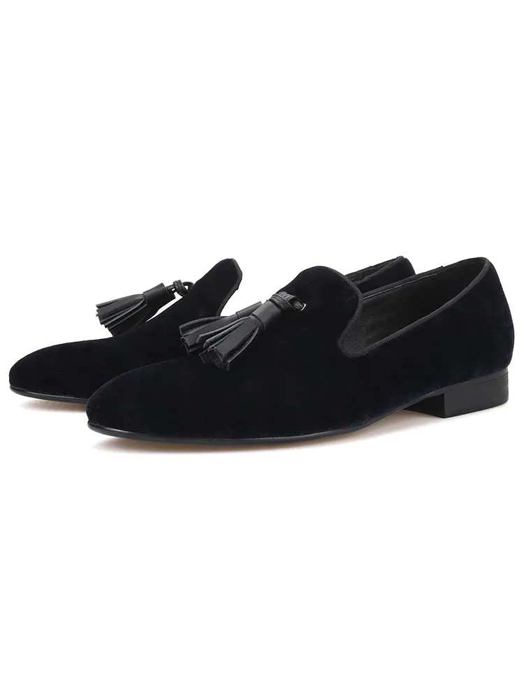 New color-blocked W plaid pattern men's tassel loafers European and American wedding party slip-on velvet shoes