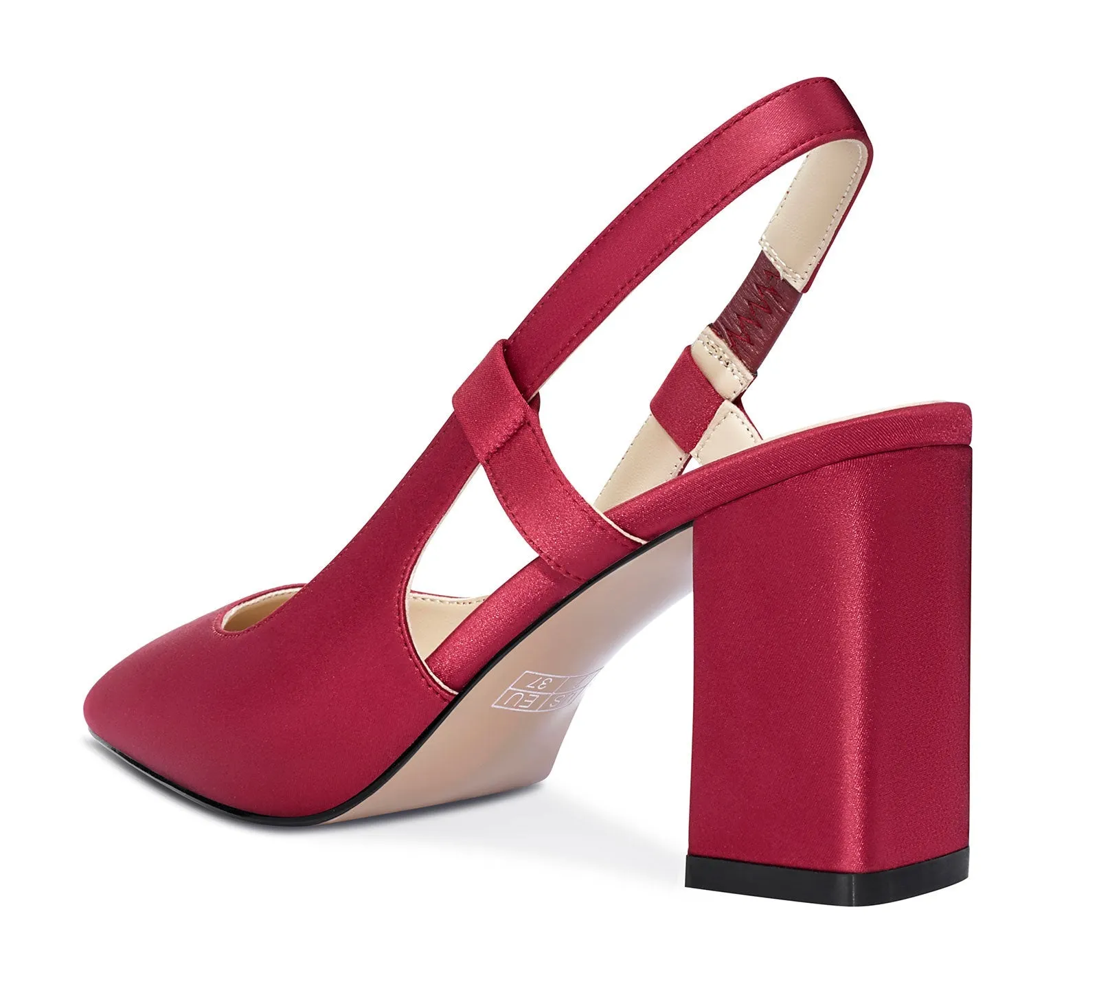 NobleOnly Womens Slingback Chunky Heels Pumps Comfortable Leather Square-Toe Block Mid-Heels Office Classic Shoes 7.5 cm Heel
