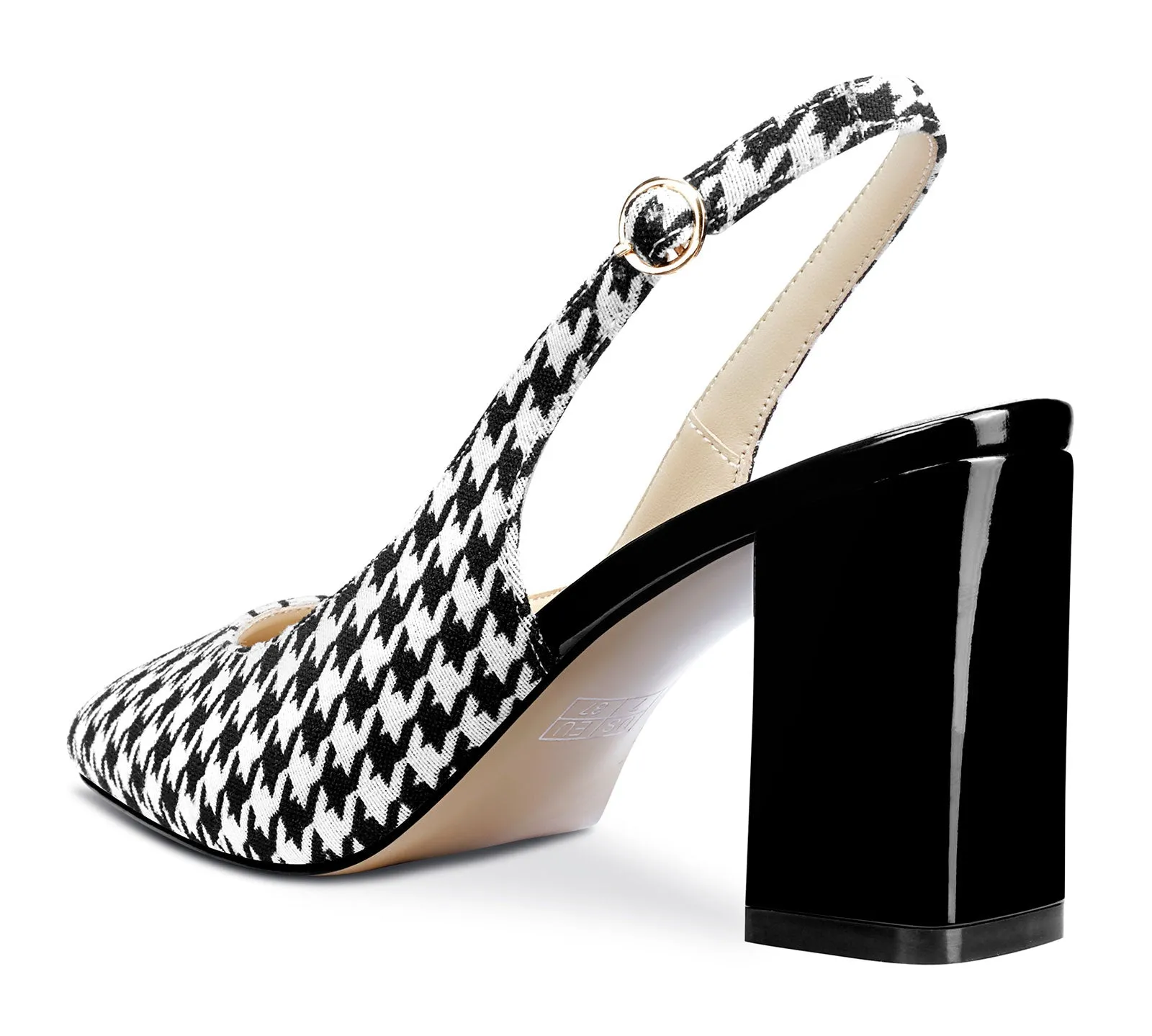 NobleOnly Womens Slingback Chunky Heels Pumps Comfortable Leather Square-Toe Block Mid-Heels Office Classic Shoes 7.5 cm Heel