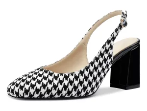 NobleOnly Womens Slingback Chunky Heels Pumps Comfortable Leather Square-Toe Block Mid-Heels Office Classic Shoes 7.5 cm Heel